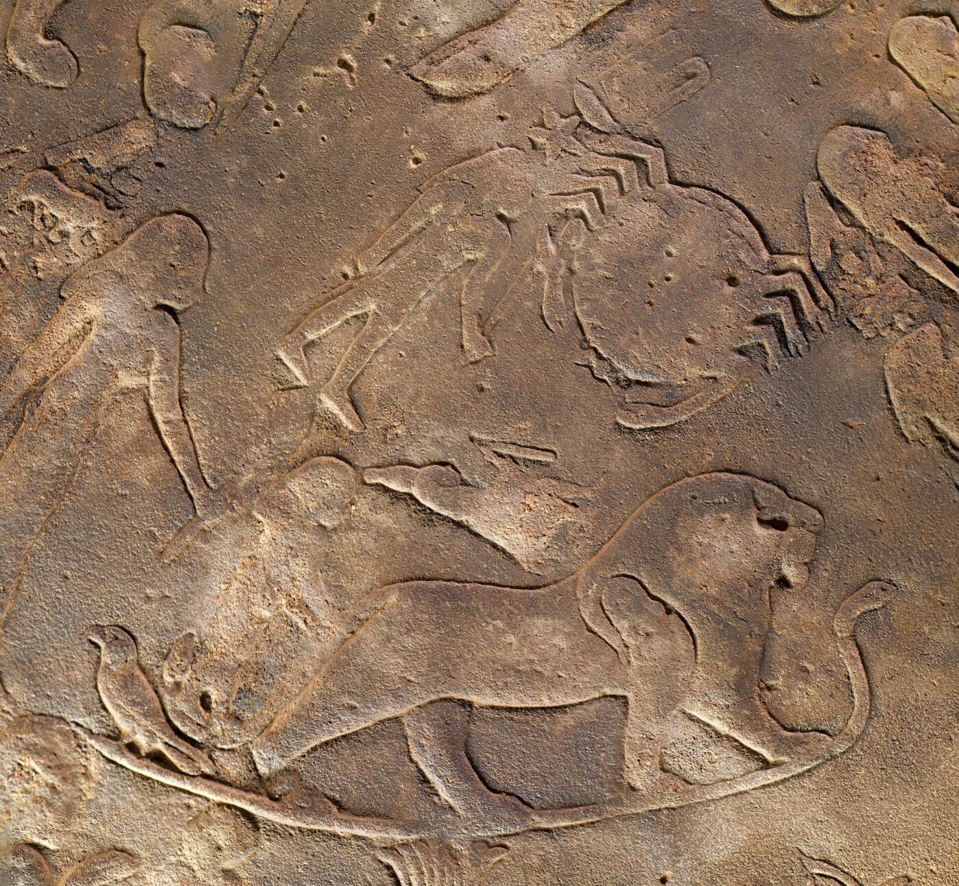 Fragment płaskorzeźby zodiaku z Dendery z figurami lwa i raka